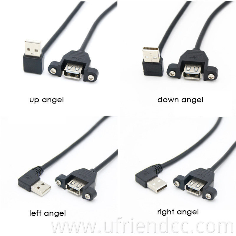 CUSTOM Up Down Right Left Angle Male to Female USB 2.0 Type A Flush Panel Mount Extension Cable for computers